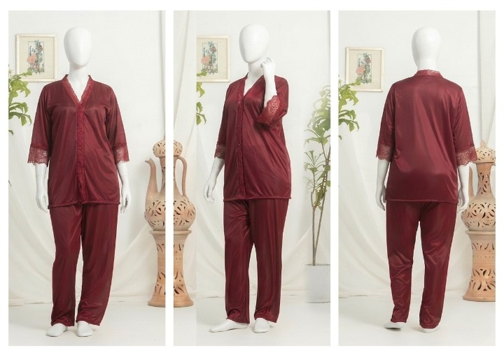 Women's Luxury Silk Satin Pyjama Set with Lace Trim – Soft Sleepwear