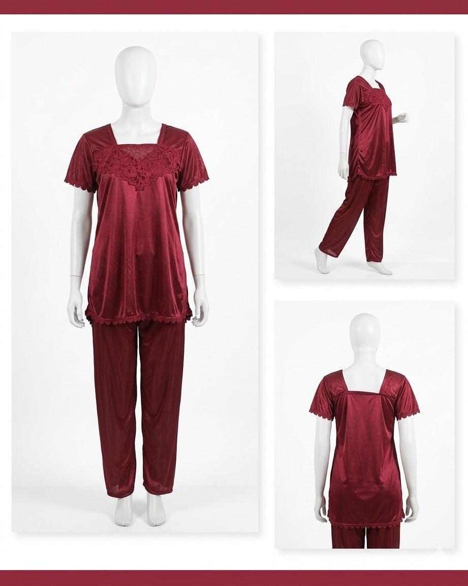 Premium Silk Pajama Set for Women – 2 Piece Free Size Nightwear