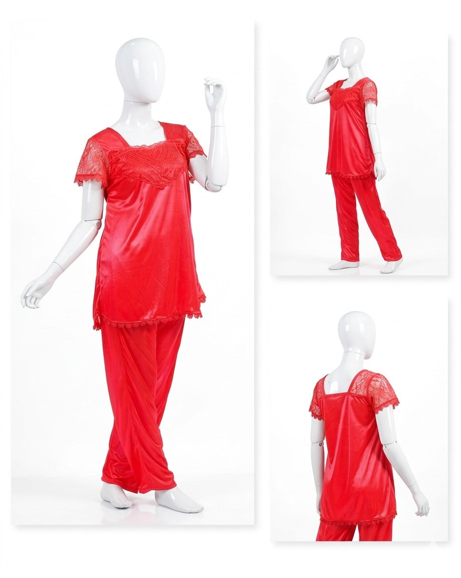 Premium Silk Pajama Set for Women – 2 Piece Free Size Nightwear