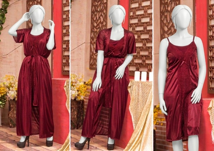 2 Pcs Premium Silk Satin Nightwear Set with Lace – Women's Camisole & Shorts Sleepwear (Free Size)