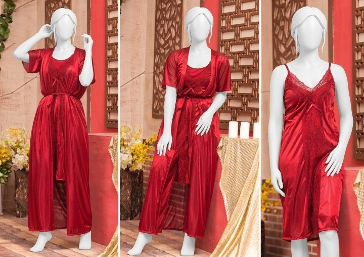 2 Pcs Premium Silk Satin Nightwear Set with Lace – Women's Camisole & Shorts Sleepwear (Free Size)