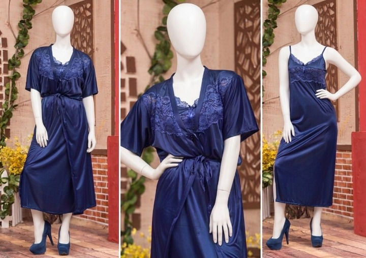 Luxury Satin Robe & Chemise Set for Women – Silk Feel Sleepwear (Free Size)