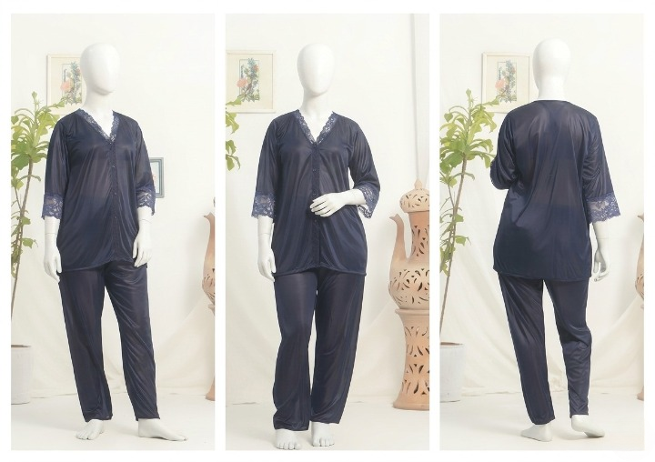 Women's Luxury Silk Satin Pyjama Set with Lace Trim – Soft Sleepwear