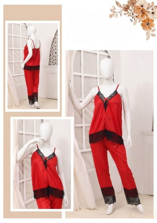 Women's Silk Top Pajama Set with Elegant Lace – Luxury Sleepwear (Free Size)