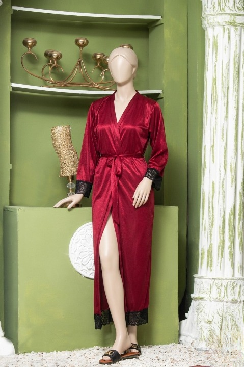 Women's Luxury Silk Night Gown – Elegant Lace Trim Nightwear