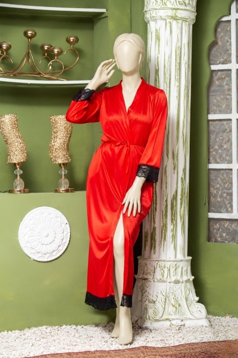 Women's Luxury Silk Night Gown – Elegant Lace Trim Nightwear