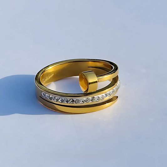 Golden Stainless Steel Nail Ring with Shining  Rinshine Stones