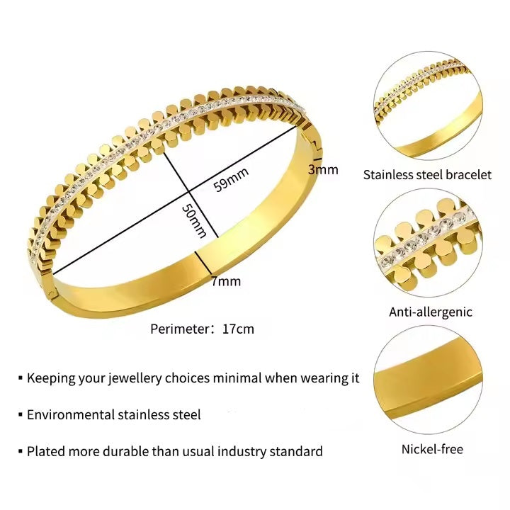 Bracelet Bangle for girls Luxury Zipper-Style Zircon Cuff Bangle – Stainless Steel