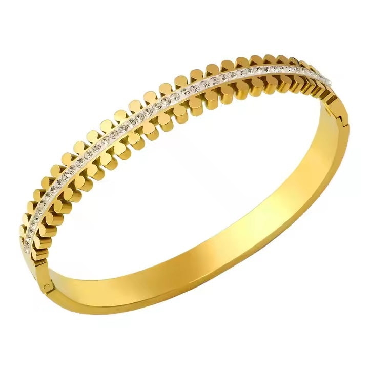 Bracelet Bangle for girls Luxury Zipper-Style Zircon Cuff Bangle – Stainless Steel