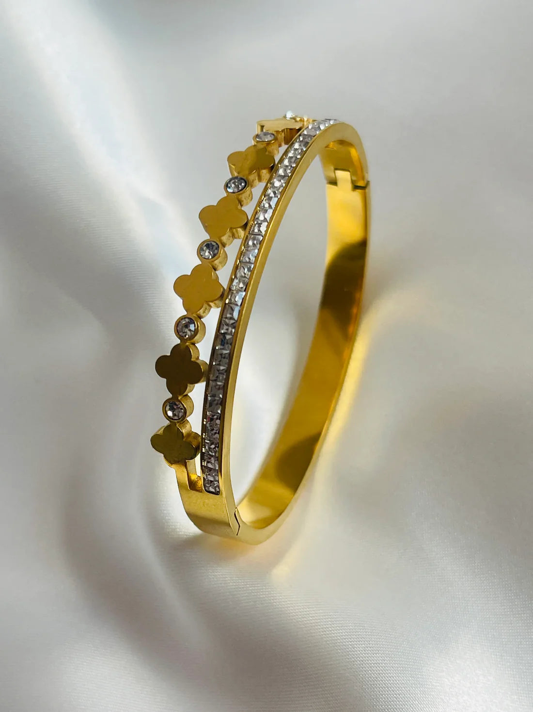 Bracelet Bangle for girls clover Zirconia design Stainless Steel