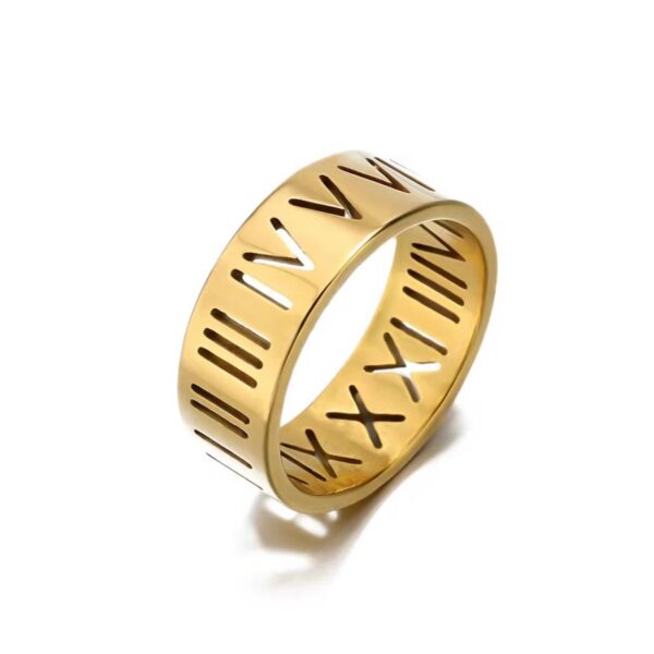 Elegant Golden Roman style hollow Ring  – Stainless Steel Women Ring