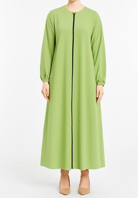 Plain front open front zipper abaya