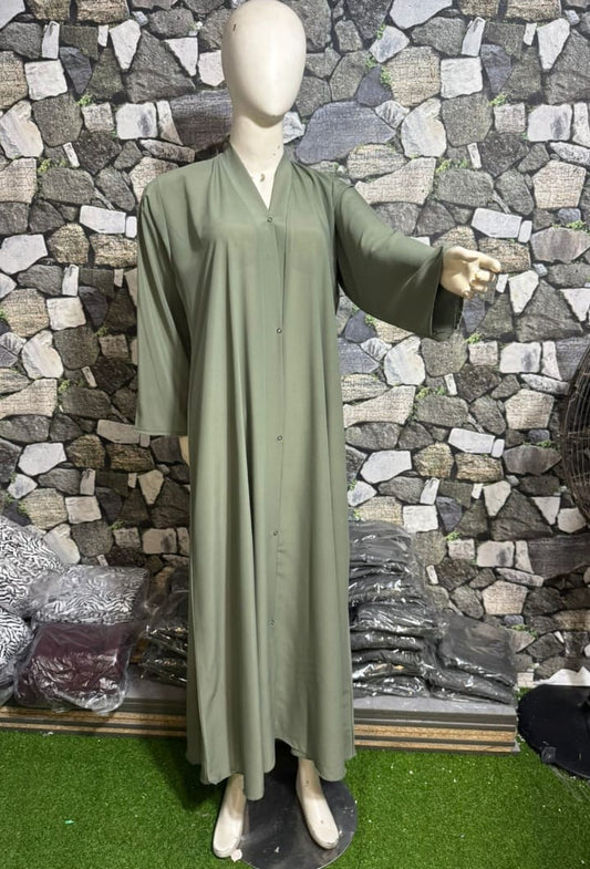 Plain front open front button abaya