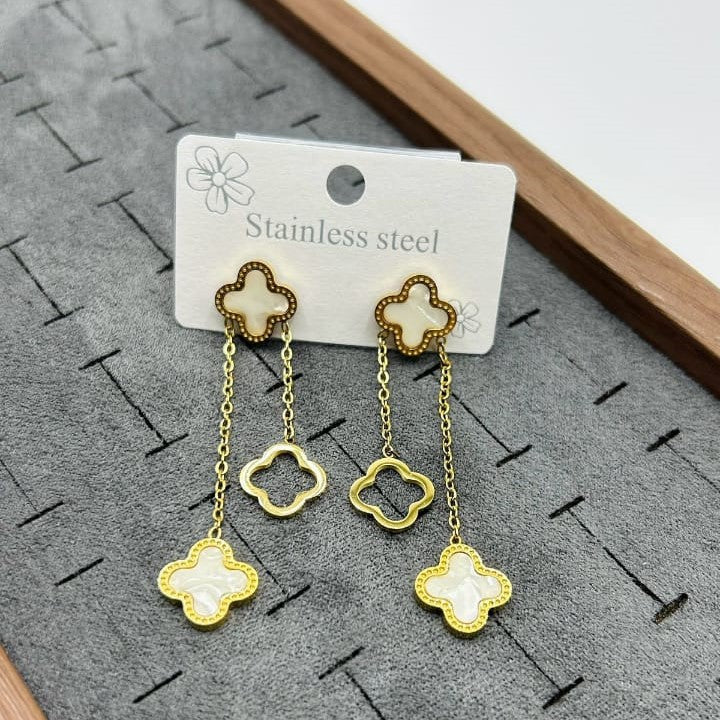 Minimalist Clover Earrings – Stainless Steel Drop