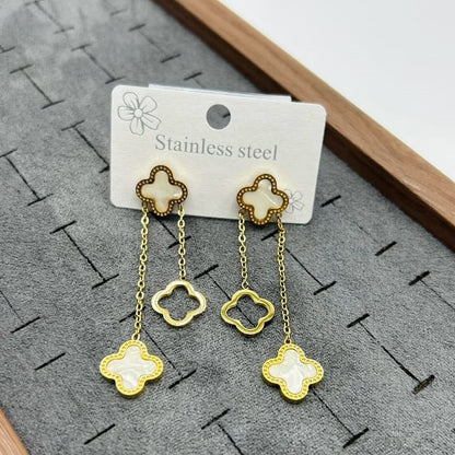 Minimalist Clover Earrings – Stainless Steel Drop