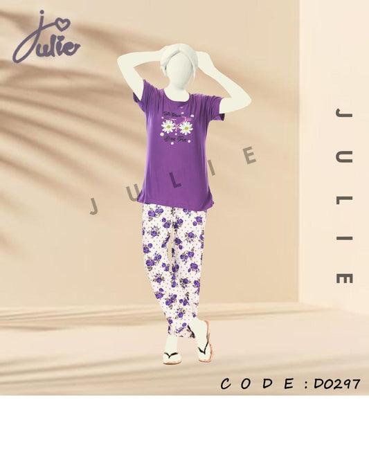 Women’s  Nightsuit Pajama Set – Soft, Comfy Sleepwear with Shirt & Bottom PURPLE