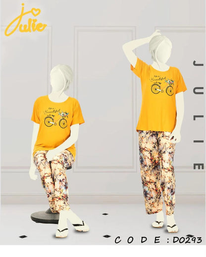 Women’s  Nightsuit Pajama Set – Soft, Comfy Sleepwear with Shirt & Bottom yellow