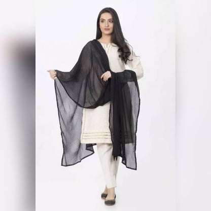 Plain Black Crinkle Chiffon Dupatta for Women