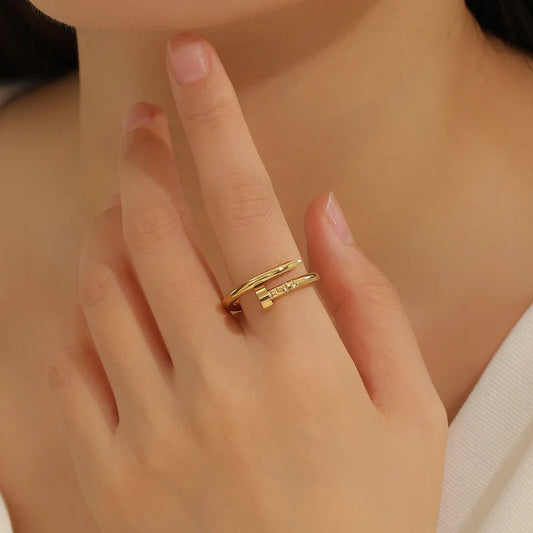 Elegant Golden Nail style Ring  – Stainless Steel Women