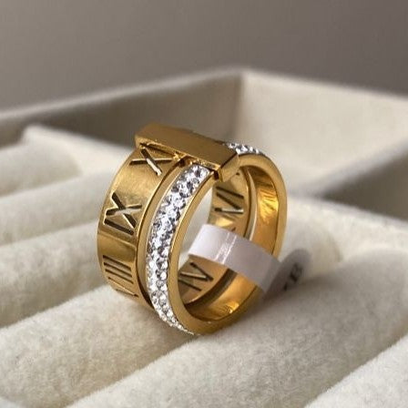 Elegant Golden Roman style hollow Ring PREMIUM  – Stainless Steel Women Ring
