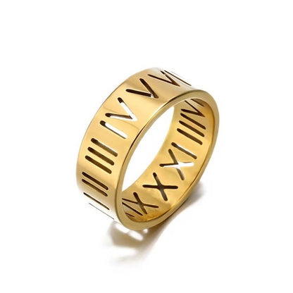 Elegant Golden Roman style hollow Ring  – Stainless Steel Women Ring