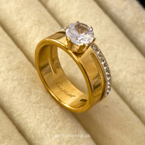 Golden Stainless Steel Ring with Shining Crystal Rinshine Stones