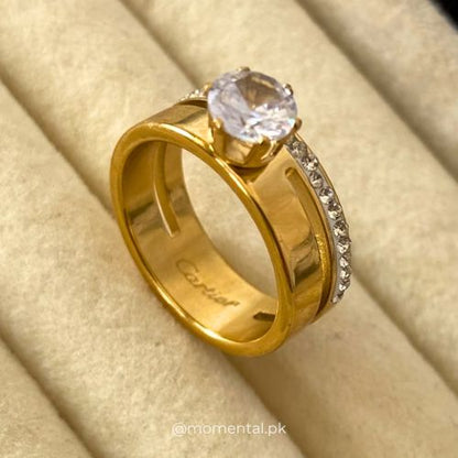 Golden Stainless Steel Ring with Shining Crystal Rinshine Stones