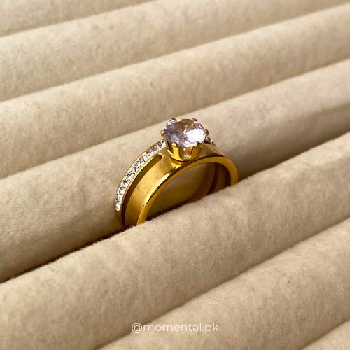 Golden Stainless Steel Ring with Shining Crystal Rinshine Stones